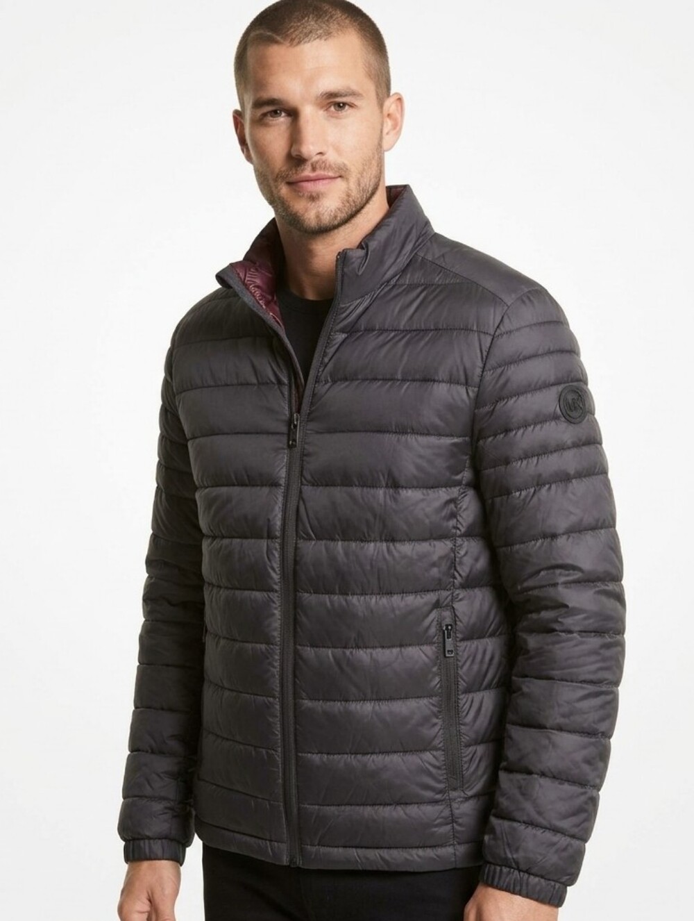 Michael Kors Packable Quilted Puffer Down Jacket w/ Burgundy Lining Size Medium